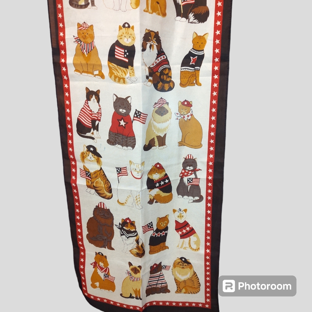 Lovely Patriotic Cats sheer scarf, 14"x60", 4th of July Felines